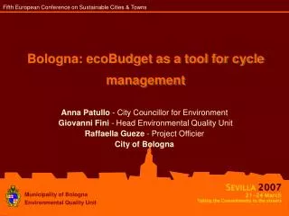 Bologna: ecoBudget as a tool for cycle management