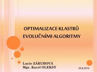 optimalizace klastr evolu n mi algoritmy