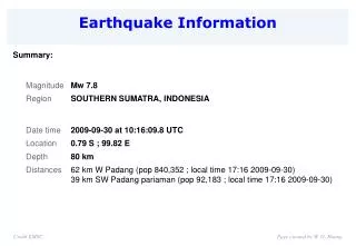 Earthquake Information