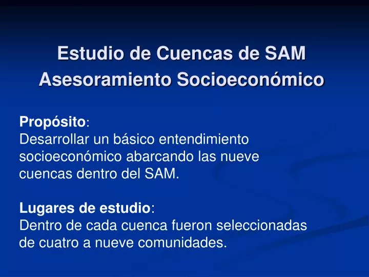 estudio de cuencas de sam asesoramiento socioecon mico