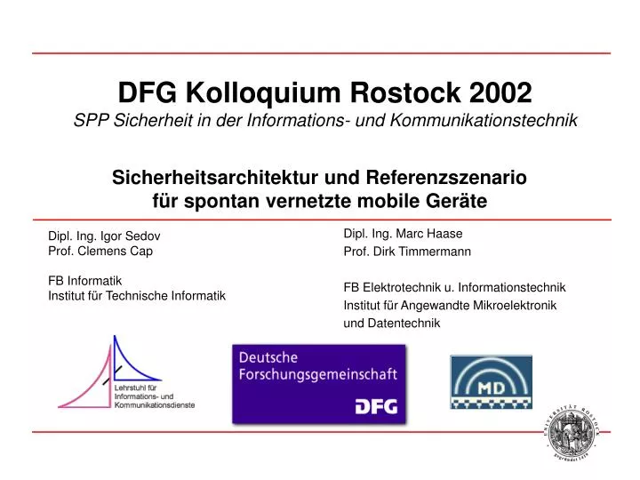 dfg kolloquium rostock 2002 spp sicherheit in der informations und kommunikationstechnik