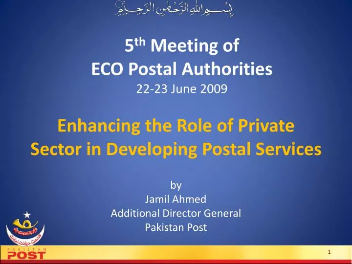 5 th meeting of eco postal authorities 22 23 june 2009