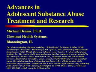 Advances in Adolescent Substance Abuse Treatment and Research