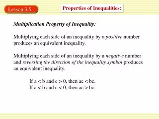 Properties of Inequalities: