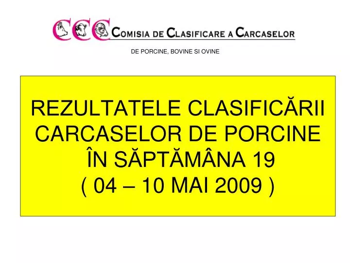 rezultatele clasific rii carcase lor de porcine n s pt m na 1 9 04 10 mai 2009