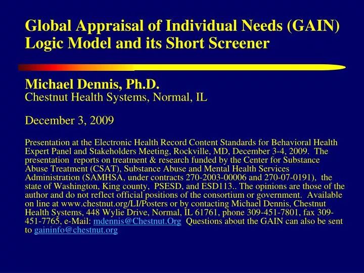 global appraisal of individual needs gain logic model and its short screener
