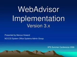WebAdvisor Implementation Version 3.x