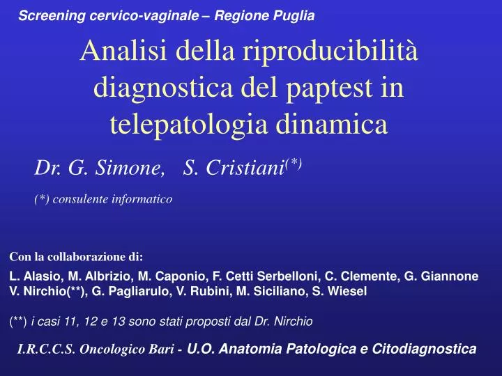 analisi della riproducibilit diagnostica del paptest in telepatologia dinamica