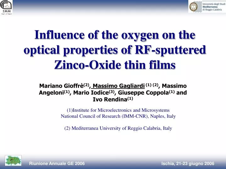 influence of the oxygen on the optical properties of rf sputtered zinco oxide thin films