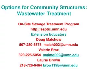 Options for Community Structures: Wastewater Treatment