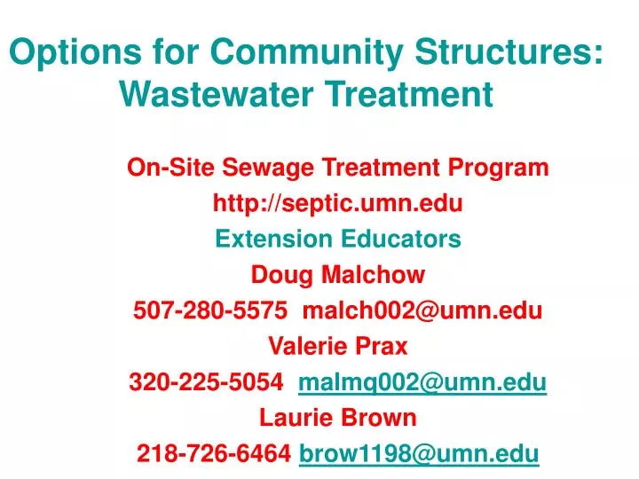 options for community structures wastewater treatment