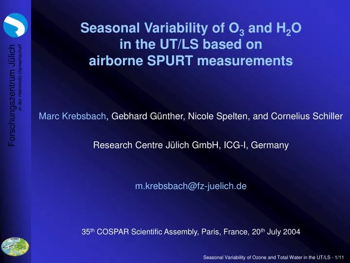 seasonal variability of o 3 and h 2 o in the ut ls based on airborne spurt measurements