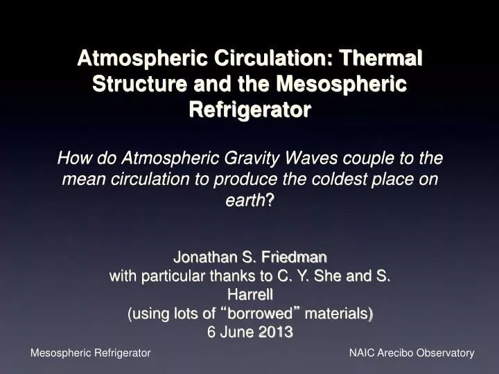 atmospheric circulation thermal structure and the mesospheric refrigerator