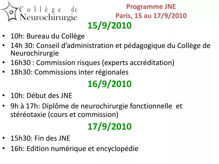 programme jne paris 15 au 17 9 2010