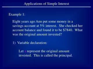Applications of Simple Interest