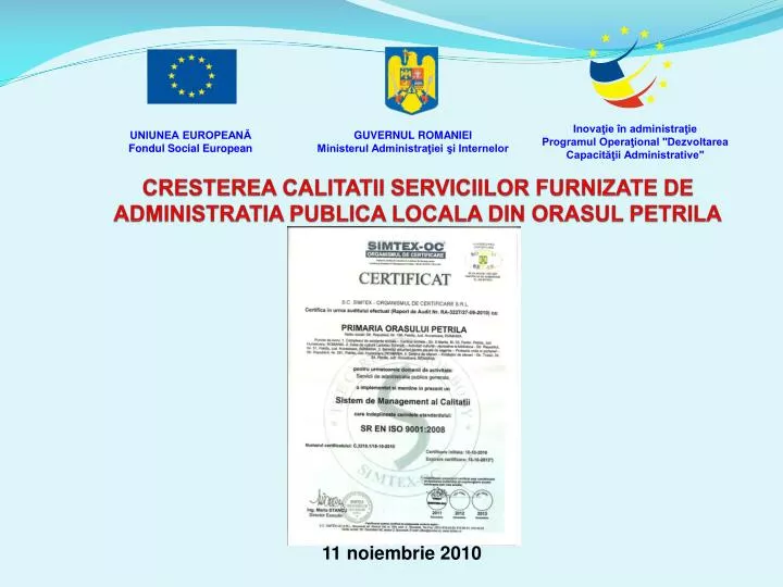 cresterea calitatii serviciilor furnizate de administratia publica locala din orasul petril a