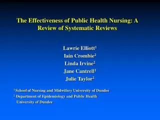 The Effectiveness of Public Health Nursing: A Review of Systematic Reviews