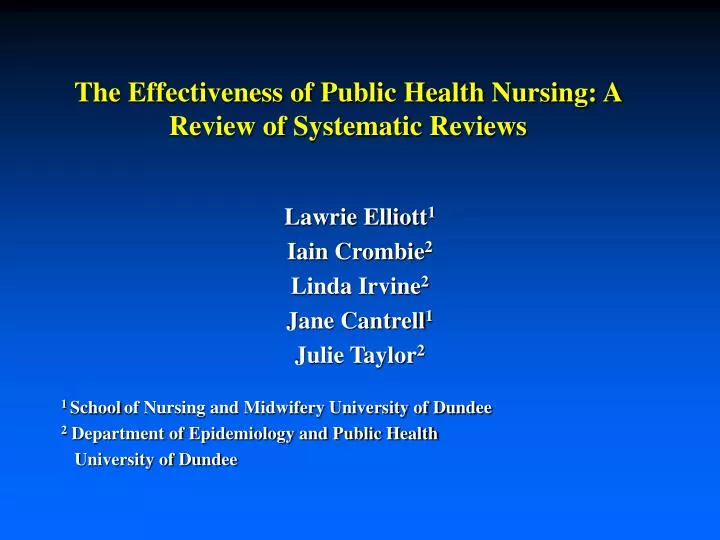 the effectiveness of public health nursing a review of systematic reviews