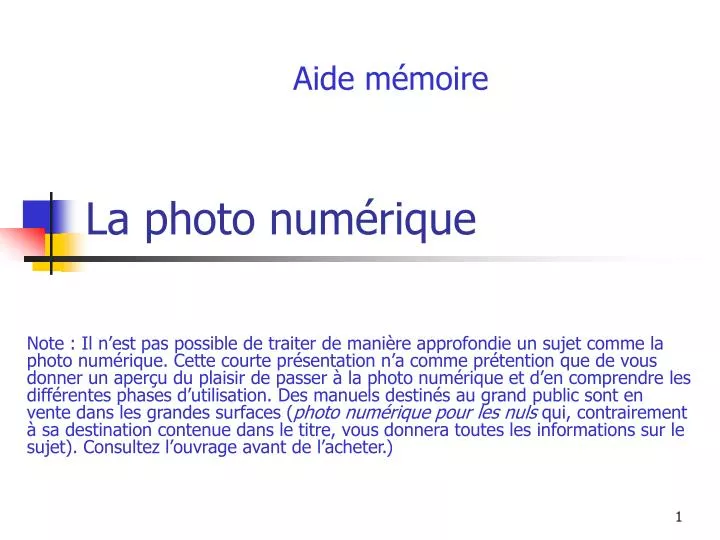 PPT La photo numérique PowerPoint Presentation free download ID