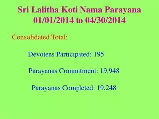 Sri Lalitha Koti Nama Parayana 01/01/2014 to 04/30/2014