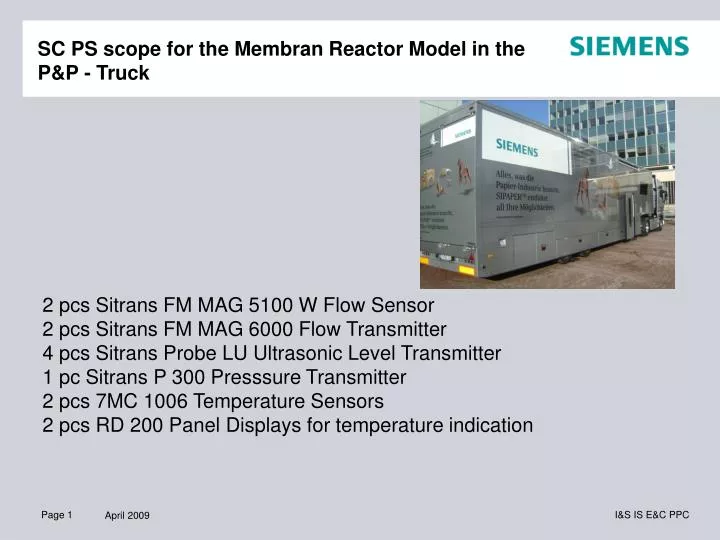 sc ps scope for the membran reactor model in the p p truck