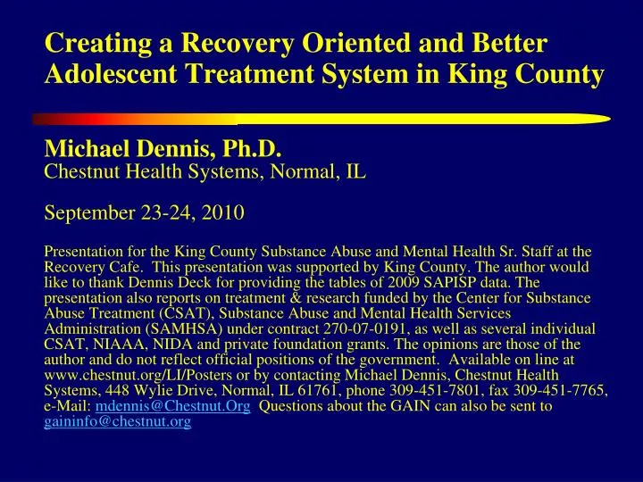 creating a recovery oriented and better adolescent treatment system in king county