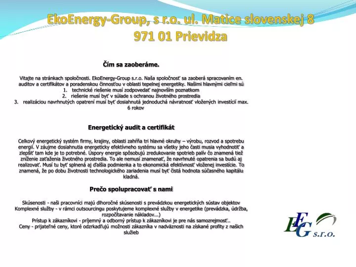 ekoenergy group s r o ul matice slovenskej 8 971 01 prievidza
