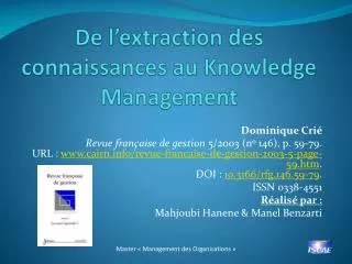 de l extraction des connaissances au knowledge management