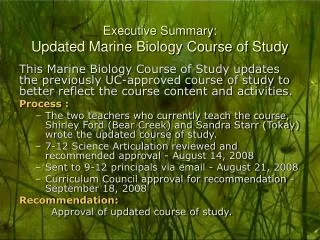 Executive Summary: Updated Marine Biology Course of Study