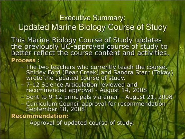 executive summary updated marine biology course of study