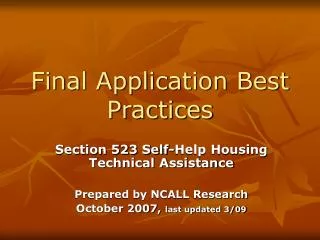 Final Application Best Practices
