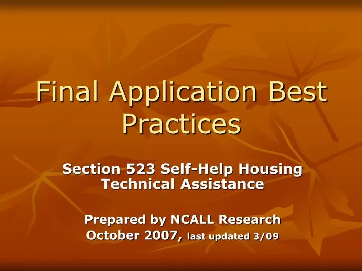 final application best practices