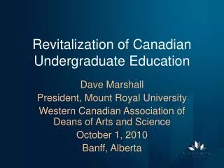 Revitalization of Canadian Undergraduate Education
