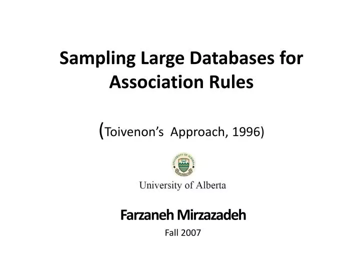 sampling large databases for association rules toivenon s approach 1996