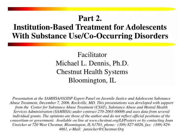 part 2 institution based treatment for adolescents with substance use co occurring disorders