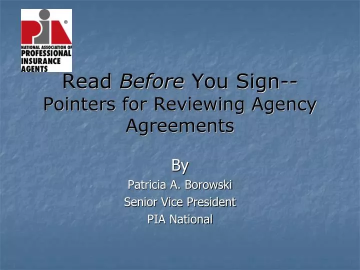 read before you sign pointers for reviewing agency agreements