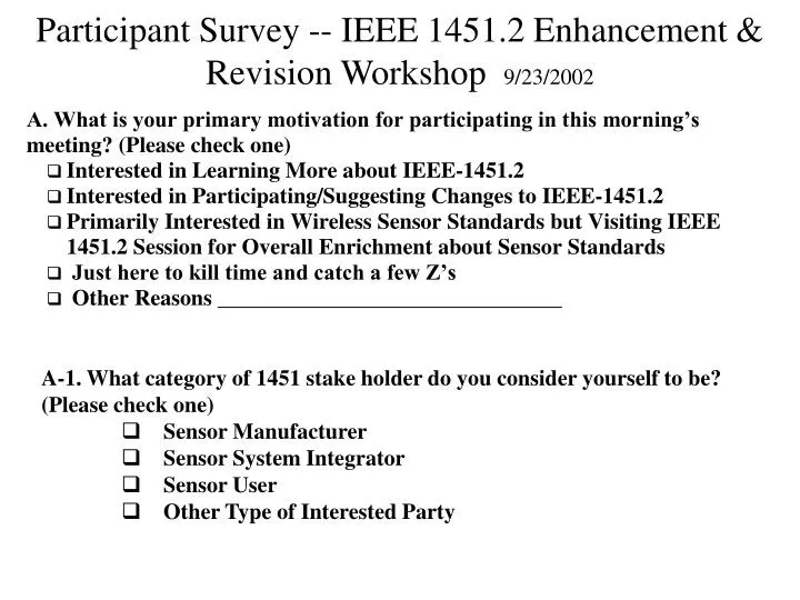 participant survey ieee 1451 2 enhancement revision workshop 9 23 2002