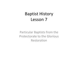 Baptist History Lesson 7