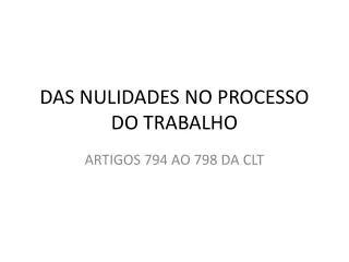 das nulidades no processo do trabalho