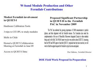 W-band Module Production and Other Fermilab Contributions
