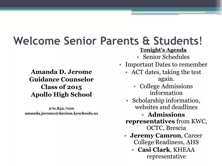welcome senior parents students