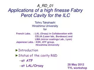 A_RD_01 Applications of a high finesse Fabry Perot Cavity for the ILC