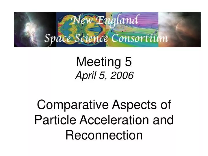 meeting 5 april 5 2006 comparative aspects of particle acceleration and reconnection