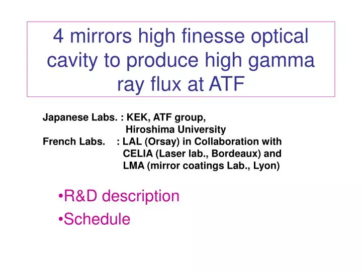 4 mirrors high finesse optical cavity to produce high gamma ray flux at atf
