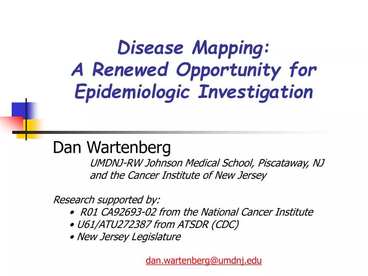 disease mapping a renewed opportunity for epidemiologic investigation