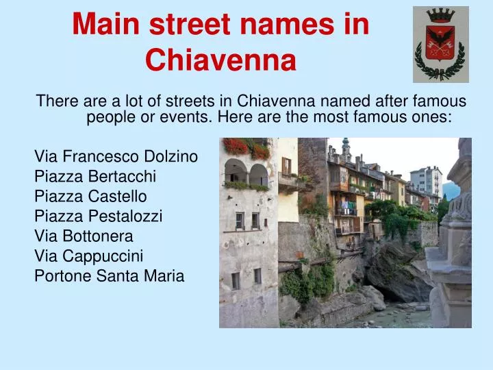 main street names in chiavenna