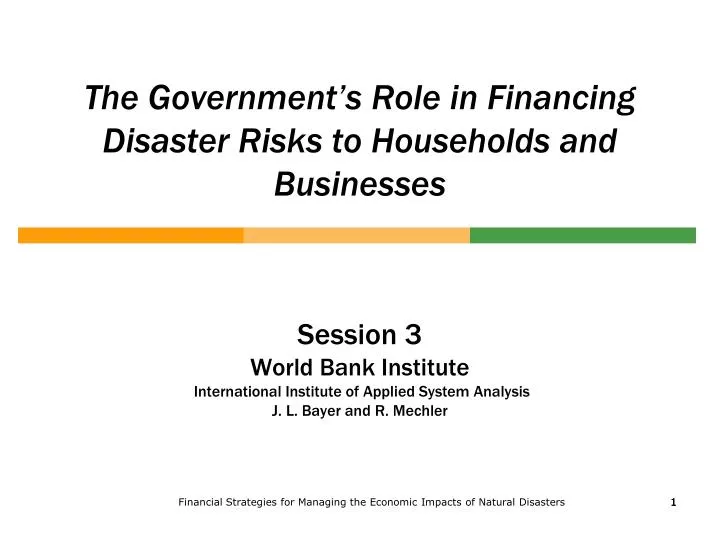 the government s role in financing disaster risks to households and businesses