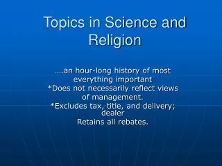 Topics in Science and Religion