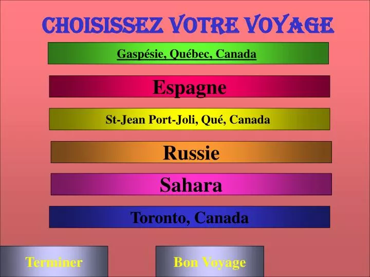 choisissez votre voyage