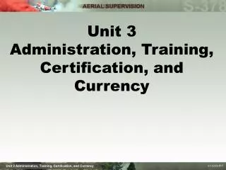 Unit 3 Administration, Training, Certification, and Currency